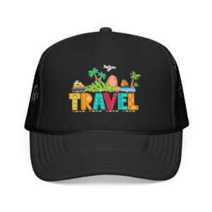 Travel Beach Graphic Foam Trucker Hat | Tropical Palm Island Design
