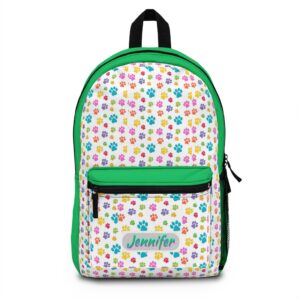 Customizable Colorful Paw Print Pattern Backpack | Personalized Name Option