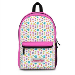 Customizable Colorful Paw Print Pattern Backpack | Personalized Name Option