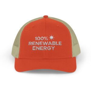 100% Renewable Energy Snapback Trucker Cap | Solar Icon, Eco Message