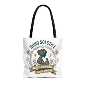 Boho Solstice floral silhouette Tote Bag | Radiate Good Vibes design