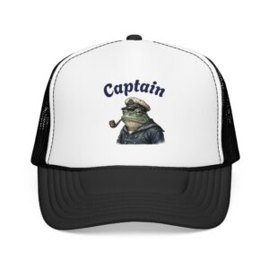 Captain Frog Pipe Trucker Hat | Nautical Captain Illustration