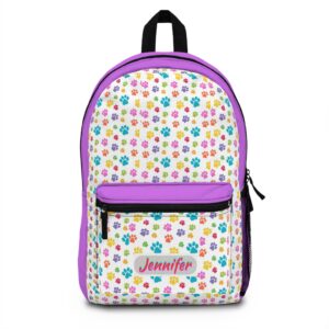 Customizable Colorful Paw Print Pattern Backpack | Personalized Name Option