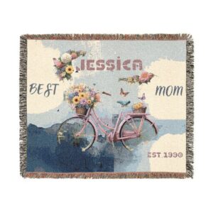 Personalized Jessica Bicycle Floral Woven Blanket | Mom Est. 1998