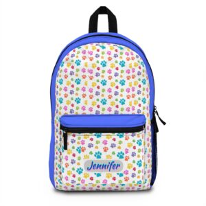 Customizable Colorful Paw Print Pattern Backpack | Personalized Name Option