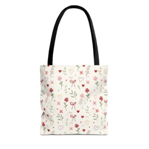 Hand Drawn Floral Hearts Pattern Tote | All Over Print Tote