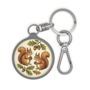 Pair of Squirrels with Acorns Keyring Tag | Autumn Illustration Keychain