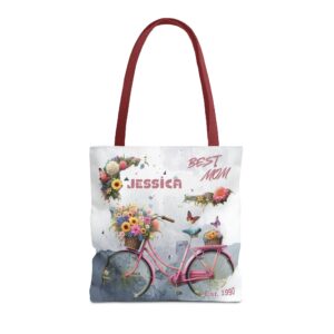 Best Mom Jessica Floral Bicycle Tote Bag | Personalized Name Tote