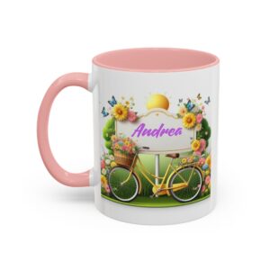 Personalization Floral Bicycle Illustration Accent Coffee Mug | 11oz 15oz