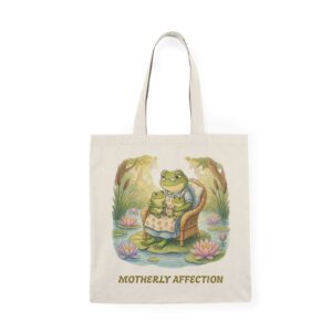 Motherly Affection Frog Illustration Tote Bag | Vintage Pond Scene