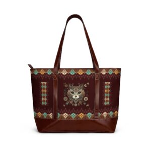 Boho Cat Face Handbag | Southwestern Pattern Tote