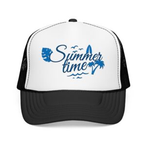 Summertime Script Design Trucker Hat | Beach Palm Surf Waves
