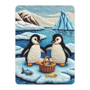 Penguin Pair Picnic Tan Sherpa Blanket | Cute Arctic Animal Throw