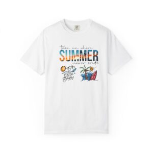 Summer Surf Graphic T-Shirt | Tropical Palm, Surfboard, Donut Float