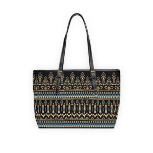 Boho Floral Stripe PU Leather Shoulder Bag | Black Gold Ethnic Pattern