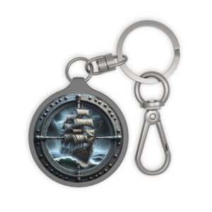 Nautical Pirate Ship Keyring Tag | Porthole Sailboat Metal Keychain
