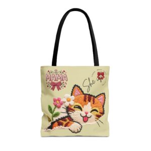 Smiling Tabby Cat Floral Mama Tote Bag | Cute Cat Print