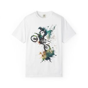 Mountain Biker Watercolor Splash T-shirt | Forest Trail Bike Silhouette