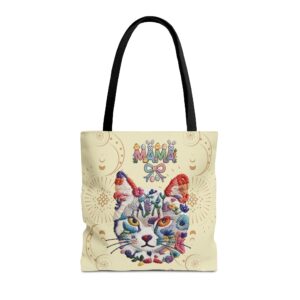 Floral Cat Face mama Tote Bag | Colorful Embroidered Style Animal Print