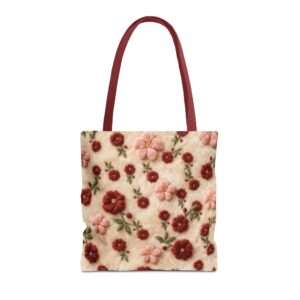 Vintage Floral Pattern Tote Bag | Red Pink Flowers All-Over Print
