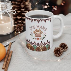 Boho Floral Mandala Ceramic Mug | Patterned Border, 11oz or 15oz
