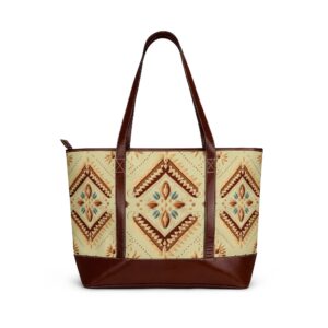 Southwestern Diamond Pattern Handbag | Boho Tote with Leather Trim