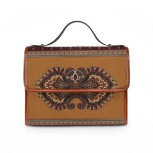 Ornate Paisley Print Waterproof Canvas Bag | Bohemian Floral Pattern, Leather Trim