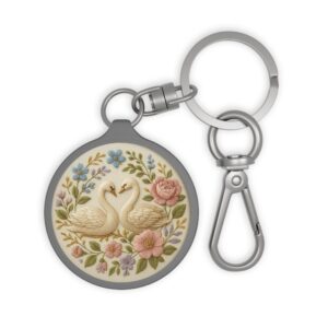Swan Floral Keyring Tag — Romantic Swan Couple Floral Keychain