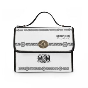 Stronger Mom waterproof canvas bag | Floral Mom design, Greek key trim
