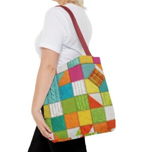 Colorful Patchwork Knit Pattern Tote Bag | Quilted Squares All-Over Print