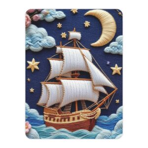 Embroidered Sailing Ship throw blanket | Sherpa Blanket, Nautical Moon Stars