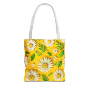 White Daisy Pattern Tote Bag | Yellow Floral All-Over Print