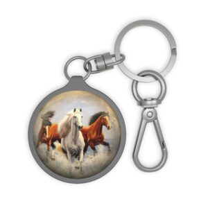 Running Horses keyring | Wild Horse Illustration, Round Metal Keychain