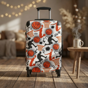 Basketball Pattern Suitcase | Sports Travel Luggage, Orange Hoops Design