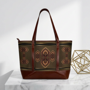 Vintage Persian Motif Handbag | Brown Leather Tote