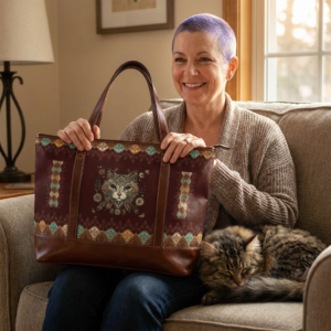 Boho Cat Face Handbag | Southwestern Pattern Tote
