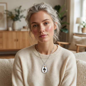 Crowned Spade Illustration Oval Necklace | Playing Card Pendant