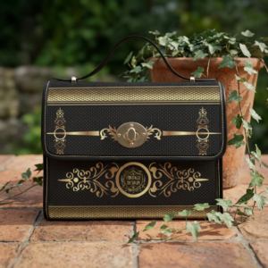 Vintage Ornate Crest Waterproof Canvas Bag | Leather Trim Satchel