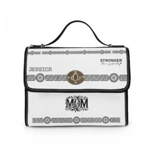 Stronger Mom waterproof canvas bag | Floral Mom design, Greek key trim