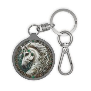 Emerald-Adorned White Horse Keyring