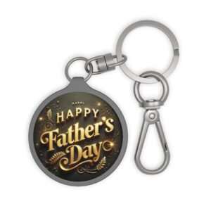 Happy Father's Day keyring | Gold Script Father's Day Keychain, Round Metal Tag