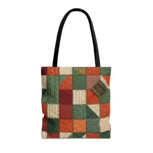 Patchwork Knit Pattern Tote Bag | Fall Plaid Patchwork Patchwork Quilted Design
