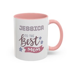 Gift for Mom Ceramic Mug | Cute Coffee Cup Illustration, Pink & Blue Accent