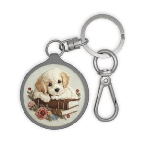 Puppy & Books Keyring Tag — Cute Dog Lover Keychain