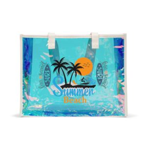 Summer Beach Palm Sunset Beach Tote | Holographic Clear Tote