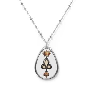 Fleur de Lis Crown Pendant Necklace | Oval Tear Drop Pendant, Fleur-de-lis Jewelry