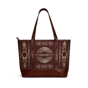 Elegant Bags For Women Vintage Monogram Leather Tote Handbag |  Ornate Gold Scrollwork