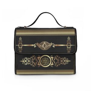 Vintage Ornate Crest Waterproof Canvas Bag | Leather Trim Satchel