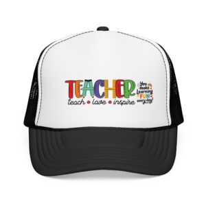 Teacher Colorful Letters Trucker Hat | teach love inspire cap