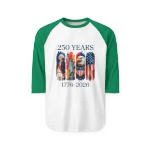 250 Years 1776-2026 Native American and Flag Raglan Shirt | Bicentennial Americana